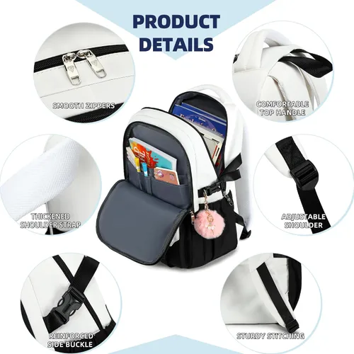 Vista 4 de Caoroky knight Mochila de viaje para laptop para mujeres y niñas, mochila de escuela primaria y secundaria, mochilas universitarias, mochila Negro