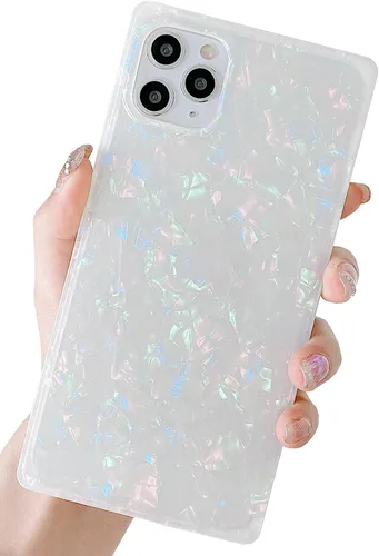 Vista 49 de Elegante funda con patrón de perlas compatible con iPhone, de borde rectangular, delgada, suave, de silicona de poliuretano termoplástico (TPU)
