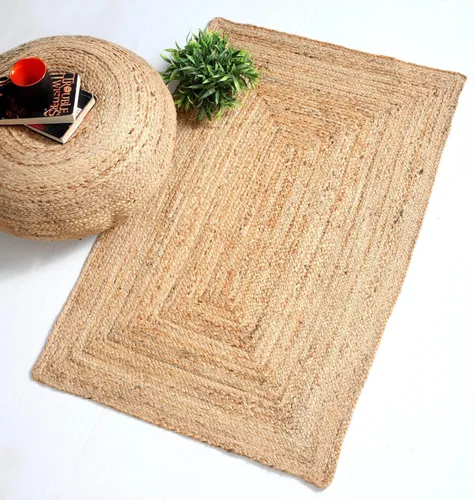Vista 3 de MDS® 1 alfombra de área trenzada de yute tejida a mano de 2 x 3 pies, rectangular, alfombra decorativa reversible de arpillera 100% natural