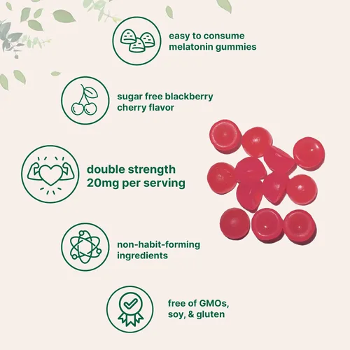 Vista 5 de Micro Ingredients Gomitas de melatonina de 20 mg para adultos, 120 unidades Sleep Aid 10 mg de melatonina por gomita Sabor a cereza de mora sin