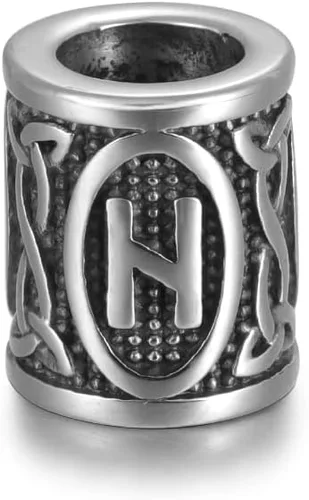 Vista 26 de 5 cuentas vikingas de acero inoxidable, cuentas espaciadoras de metal, cuentas espaciadoras de agujero grande, cuentas de tubo de plata antigua