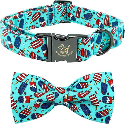 Vista 26 de Elegant little tail Independence - Collar patriótico para mascotas con pajarita para mascotas del 4 de julio de algodón suave para mascotas