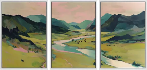 Vista 124 de SIGNWIN Lienzo enmarcado para pared, juego de arte sereno de pantanos con humedales verdes e ilustraciones de agua tranquila, arte moderno