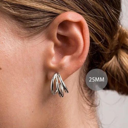 Vista 23 de Aretes de aro gruesos de oro para mujer, chapados en oro de 14 quilates, aretes de aro triple, hipoalergénicos, a la moda, aretes de aro gruesos