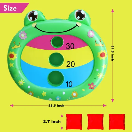 Vista 4 de Divertidos juguetes de piscina para niños, paquete de 2 tablas inflables de cornhole de rana flotante, juego de natación al aire libre para adultos