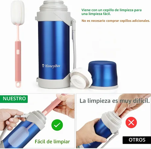 Vista 3 de HoneyBee Hot Drinks Mantiene el líquido caliente o frío hasta 24 horas, termo de café de 41 onzas, termo de acero inoxidable 18/8, sin BPA, termo