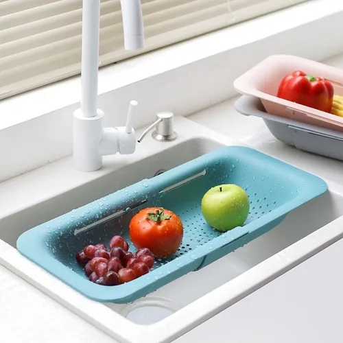 Vista 3 de Coladores y coladores plegables para fregadero y coladores de rejilla sobre el fregadero Colador plegable Colador extendible de plástico para frutas