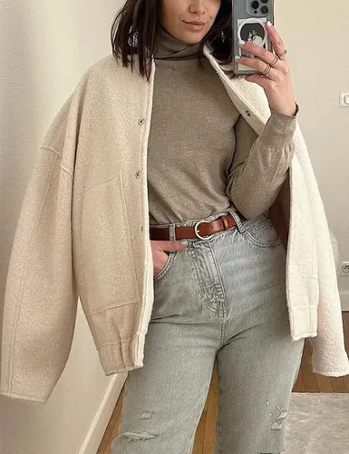 Vista 4 de Gihuo Chaquetas de mezcla de lana de gran tamaño para mujer, con botones, casual, con bolsillos, 2023