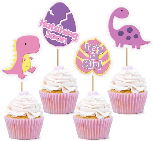 Vista 14 de Ercadio 40 piezas comestibles de dibujos animados de dinosaurios para cupcakes para bebida, decoración de tartas para temática de dinosaurios, baby
