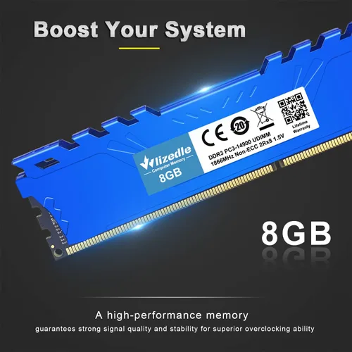 Vista 3 de DDR3 RAM 16GB Kit (2x8GB) 1866MHz CL13 UDIMM, Módulo de memoria de escritorio PC3-14900 240-Pin 1.5V 2Rx8 Dual Rank Non-ECC Unbuffered PC Computer