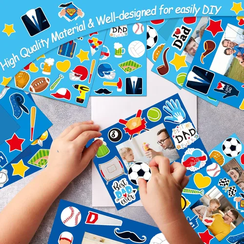 Vista 7 de chiazllta Paquete de 30 kits de manualidades para el día del padre para niños, marco de fotos del padre, arte de bricolaje, decoración de fiesta