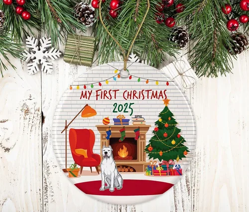Vista 2 de Dogo Argentino - Adorno de Navidad, la primera Navidad de Dogo Argentino, adorno de perro 2023, mi primer perro de Navidad, adorno de Navidad