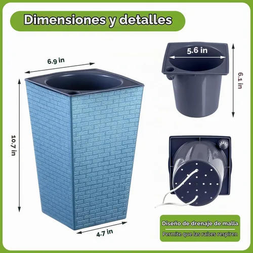Vista 3 de Paquete de 2 macetas de riego automático de 10.7" x 6.9" para plantas de interior, macetas violetas de riego automático, macetas de flores de Azul