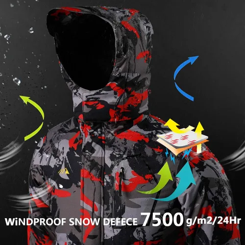 Vista 4 de Chaqueta de esquí para niños, impermeable, transpirable, con forro polar, resistente al viento, abrigos de snowboard con capucha, Nieve