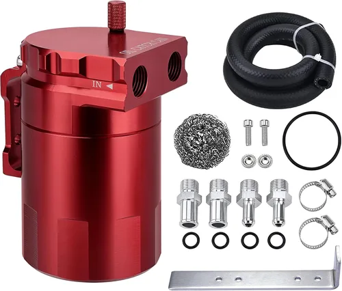 Vista 11 de EVIL ENERGY - Depósito de captura de aceite, kit universal con deflector y manguera de combustible NBR, tanque separador de aceite de aire de Negro