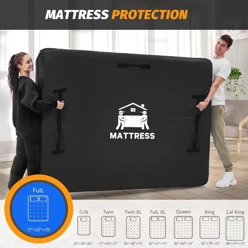 Vista 6 de Bolsas para colchón para mudanza, BETU protector de colchón impermeable funda de colchón tamaño completo bolsas de almacenamiento con 8 asas Negro