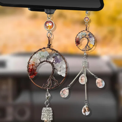 Vista 14 de Dijes colgantes de cristal personalizados para automóvil con fotos y textos personalizados Adorno colgante de espejo retrovisor Colgante de foto