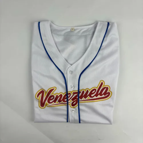 Vista 3 de Venezuela - Camiseta de béisbol clásica de manga corta con botones de malla, para hombre y mujer, camiseta de Venezuela beisbol