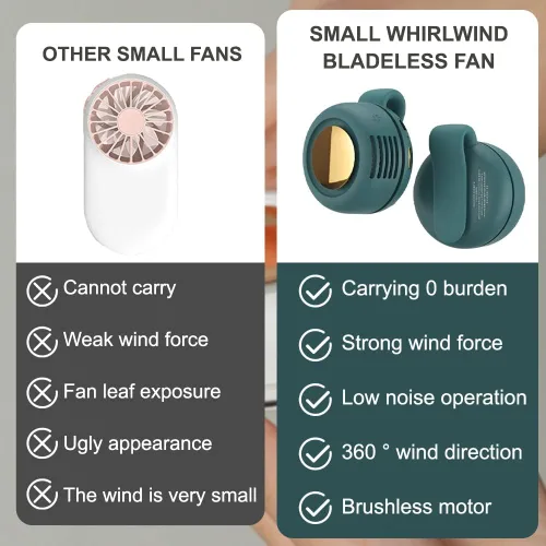 Vista 7 de Drkicsy 3 ventiladores pequeños de cuello con clip de torbellino, ventilador de enfriamiento portátil de 3 velocidades recargables, ventiladores