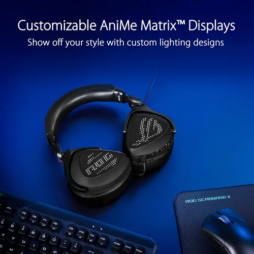 Vista 2 de ASUS ROG Delta S Animate Gaming Auriculares Pantalla LED AniMe Matrix personalizable micrófono con cancelación de ruido AI ESS 9281 Quad DAC ligero