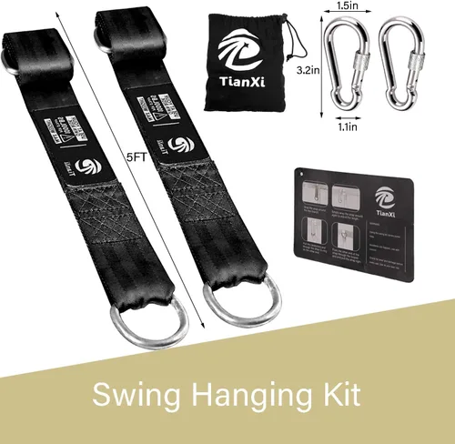 Vista 2 de Juego de accesorios de suspensión para árbol de 152.5 cm (4.9 pies), soporta 998 kg (2200 libras) con mosquetones de acero inoxidable, de fácil Negro