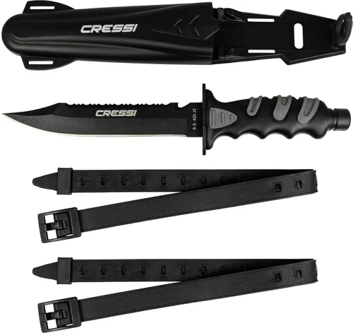Vista 4 de Cressi Cuchillo grande grande con funda – Revestimiento negro templado AISI 420 Hoja de acero inoxidable japonés – Gigante: Diseñado en Italia
