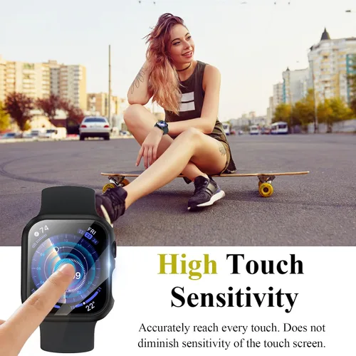 Vista 6 de Funda para Apple Watch Series 9, protector de pantalla de 1.614 pulgadas (1.614 in), serie 8 y 7, carcasa rígida de policarbonato duro de Negro