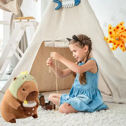 Vista 2 de Dinosaur Capibara de Peluche Bebiendo Té con Leche 11 Pulgadas Lindo Dino Capibara Animal de Peluche Ultra Suave Juguetes Kawaii Regalos para Niños