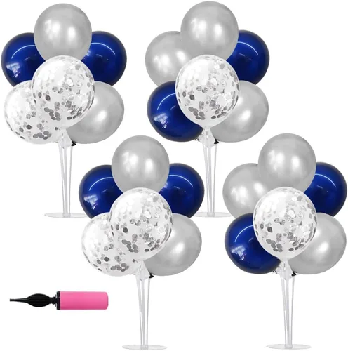 Vista 38 de TONIFUL Juego de 4 centros de mesa de globos de color negro, azul y Negro Azul Plata