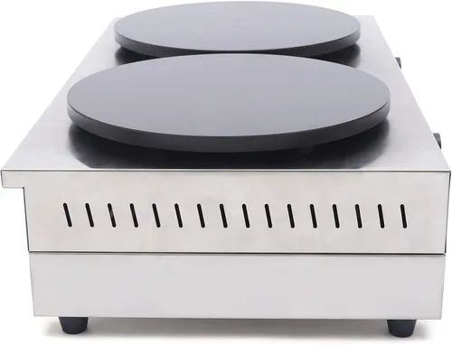 Vista 8 de Máquina de panqueques antiadherente comercial de 2 quemadores para hacer crepé, estufa de mesa 3.4KW, 110V sartén automática para panqueques