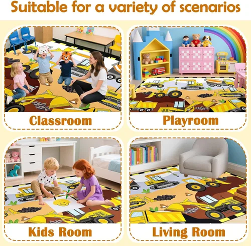 Vista 6 de Alfombras de construcción para habitación de niños de 2 x 3 pies, alfombra de juego para autos y camiones, alfombra de coche para niños, alfombra