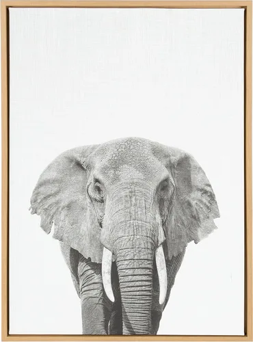 Vista 7 de Kate and Laurel Sylvie - Lienzo enmarcado con diseño de elefante y retrato en blanco y negro, arte de pared por Simon Te Tai, 23 x 33 pulgadas