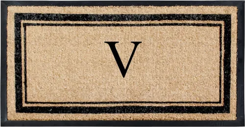 Vista 11 de A1 Home Collections Felpudo con monograma de fibra de coco natural y goma, resistente y antidesprendimiento, tapete de entrada grueso y duradero, C