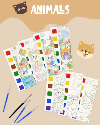 Vista 8 de Vileafy Recuerdos de fiesta de pintura sin desorden para niños de 4 a 8 años, libro para colorear con agua de animales con 21 pinceles, kit
