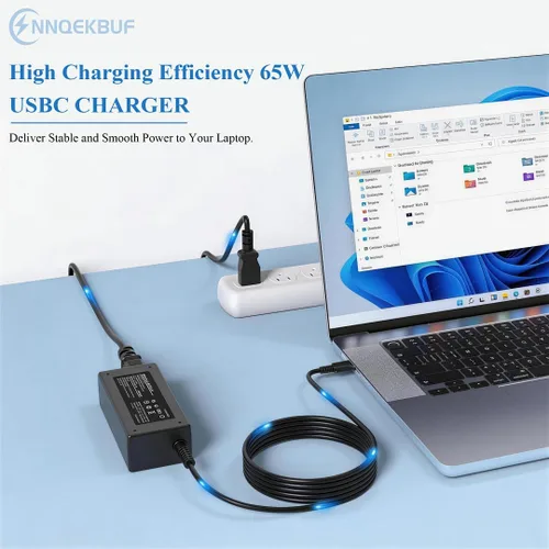 Vista 6 de Cargador para laptop 65 W, adaptador de corriente USB C compatible con Dell Chromebook 3100 3110 5190 5300 3300 3380 3400 3500 Latitude 5400 5420