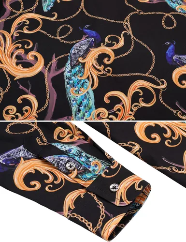 Vista 5 de Pacinoble - Camisa de vestir de manga larga para hombre, diseño de lujo, moderna y estampada.