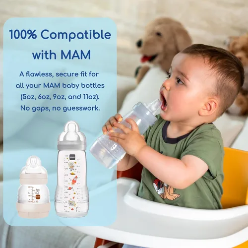 Vista 2 de Sippy Boquilla compatible con MAM PP y botellas de vidrio, boquilla de botella de repuesto, boquillas de silicona 100% de grado alimenticio suave, a