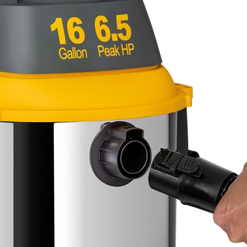 Vista 5 de Koblenz Aspiradora de contratista en seco y húmedo, aspiradora de acero inoxidable con motor silencioso, potente aspiradora de 16 galones/6.5 HP
