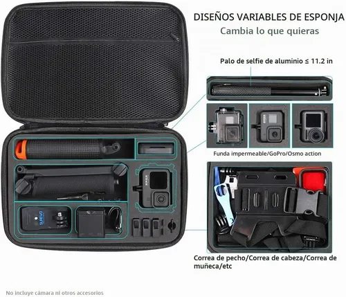 Vista 3 de Funda de transporte impermeable compatible con GoPro Hero 13/12/11/10/9/8/7/(2018)/6/5 Negro, DJI osmo action, AKASO/Campark/YI Action Camera y más