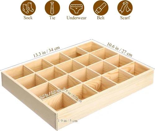 Vista 2 de Artibetter 1 caja de almacenamiento de madera con 20 compartimentos, estable, práctica, para ropa interior, organizador de calcetines, contenedor