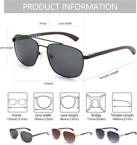 Vista 3 de ZENOTTIC Gafas de sol polarizadas de madera aviadora para hombre 100 protección UV pesca conducción de golf