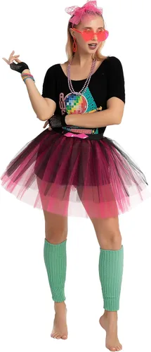 Vista 2 de Spooktacular Creations 80s Outfit Woman Halloween Accessories Set, 80s Costumes for Adults with T-Shirt Tutu Headband & Other