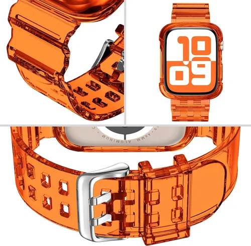 Vista 353 de DABAOZA - Correa transparente compatible con Apple Watch con estuche protector, correa deportiva de TPU con brillo para mujeres y hombres