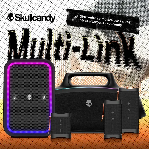 Vista 4 de Skullcandy Barrel - Altavoz Bluetooth Boombox – Altavoz portátil inalámbrico resistente al agua, con modo de espectáculo de luz LED, batería de 12