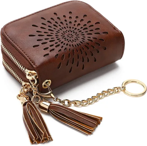 Vista 26 de APHISON RFID - Porta tarjeta de crédito con llavero, cartera pequeña con cremallera para mujer, Moderno