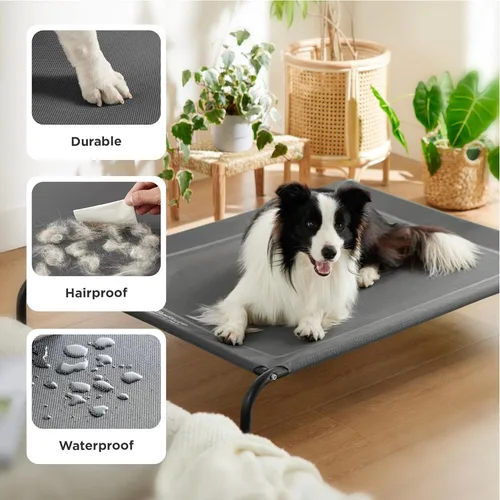 Vista 8 de Cuna elevada para mascotas con ventilación de malla, 8 pulgadas de altura, gris, cama para perros al aire libre