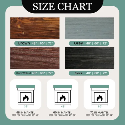 Vista 5 de Mantel para chimenea de 48 pulgadas, estante flotante con acabado rústico, estante de pared de madera con soporte invisible resistente