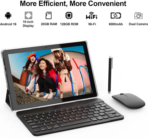 Vista 3 de Tableta de 10.1 Pulgadas Android 15.0, RAM 20GB (4+16Expand)+ROM 128GB, Batería de 6000mAh, Cámara Dual 2+8MP, Pantalla IPS HD Touch de 1280*800