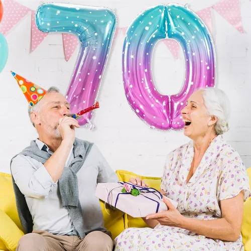 Vista 3 de Globos de números grandes de 40 pulgadas, globos del número 0 para decoraciones de fiesta de cumpleaños Número 0-espacio de color degradado