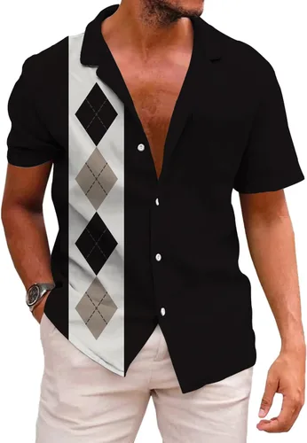 Vista 172 de KYKU - Camisa hawaiana funky para hombre, ropa tropical para vacaciones en Palm Beach